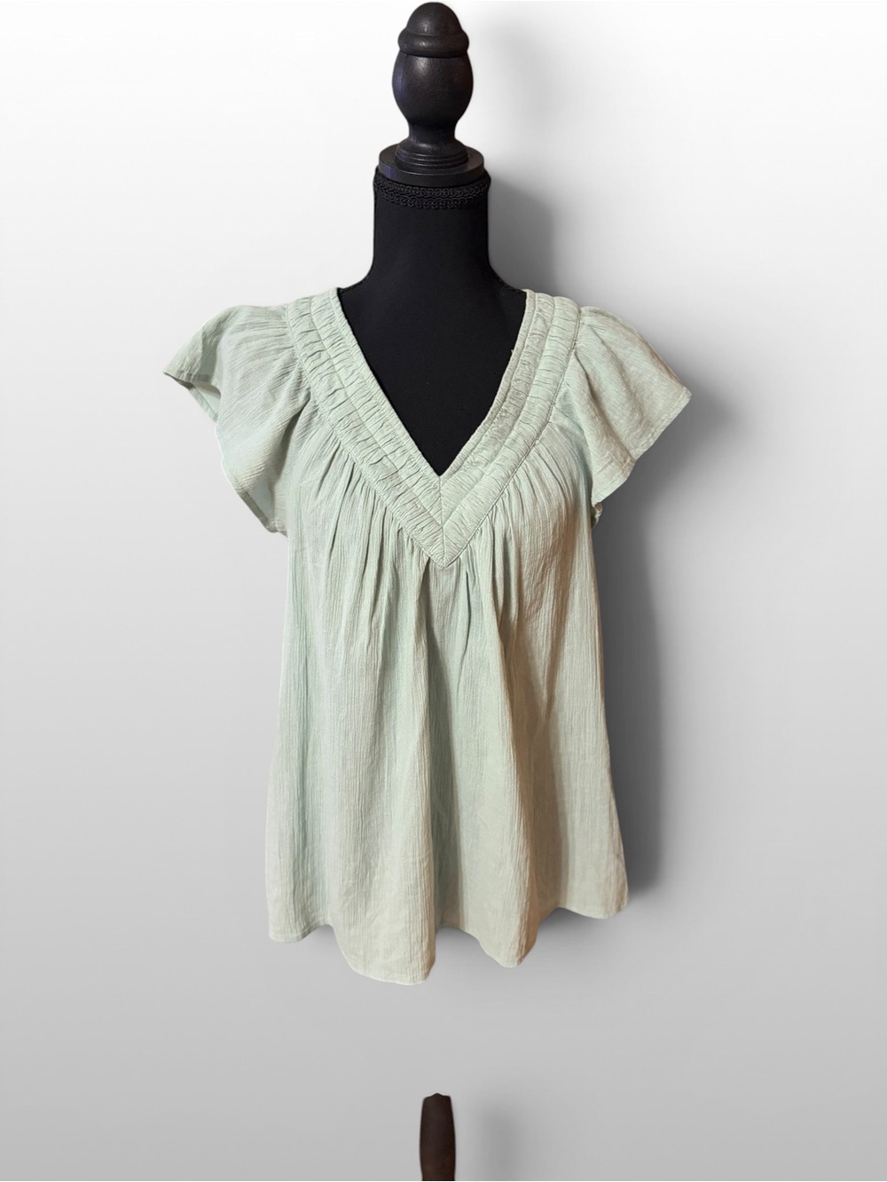 Lucky Brand Sage Green Cotton Gauze Flutter Sleeve Boho Top Small
